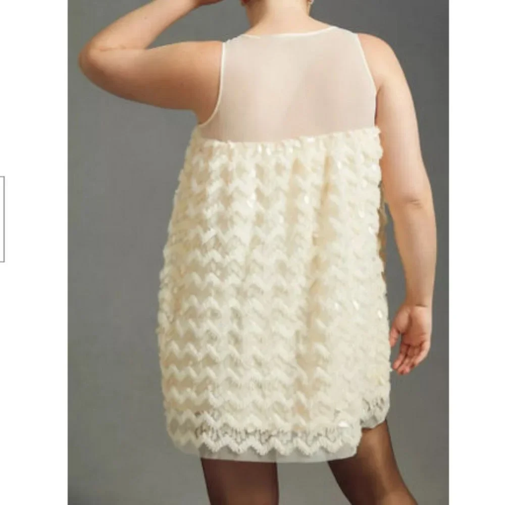 Anthropologie 3X NWT Textured Sequin Mini Dress Paillettes Cream New 230$ - Picture 3 of 9